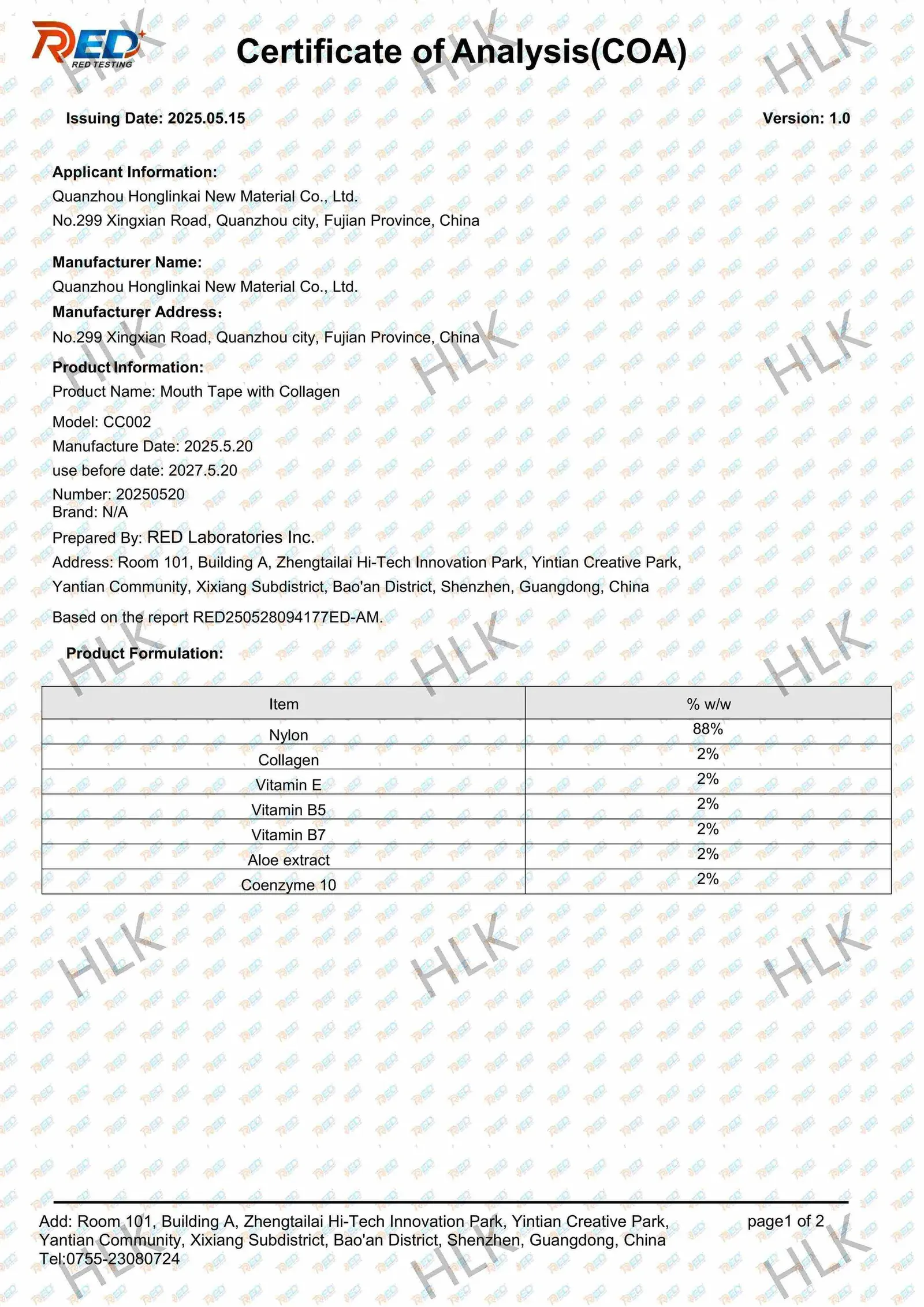 Collagen Mouthtape-COA Certificate